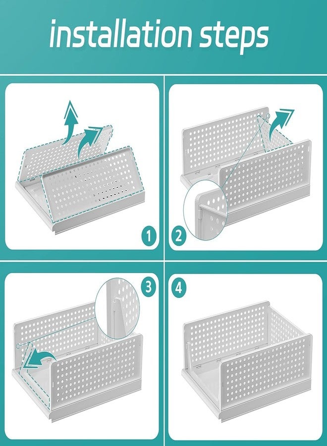 VERAT منظم VERAT قابل للطي والتكديس، قطعتان | أدراج، رفوف تخزين لخزانة الملابس المنزلية، منظم خزانة ملابس بلاستيكي قابل للتكديس، موفر للمساحة (أبيض) - Image 3